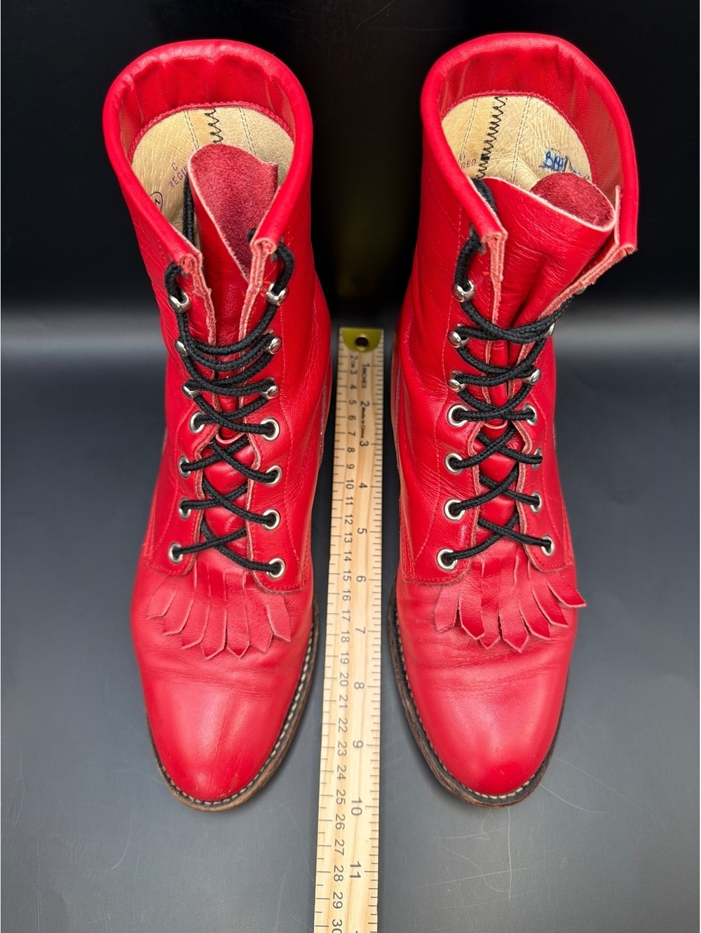 Vintage Justin Red Leather Lace-Up Logger Work Boots Women's Size 6 B L503 - Picture 7 of 13